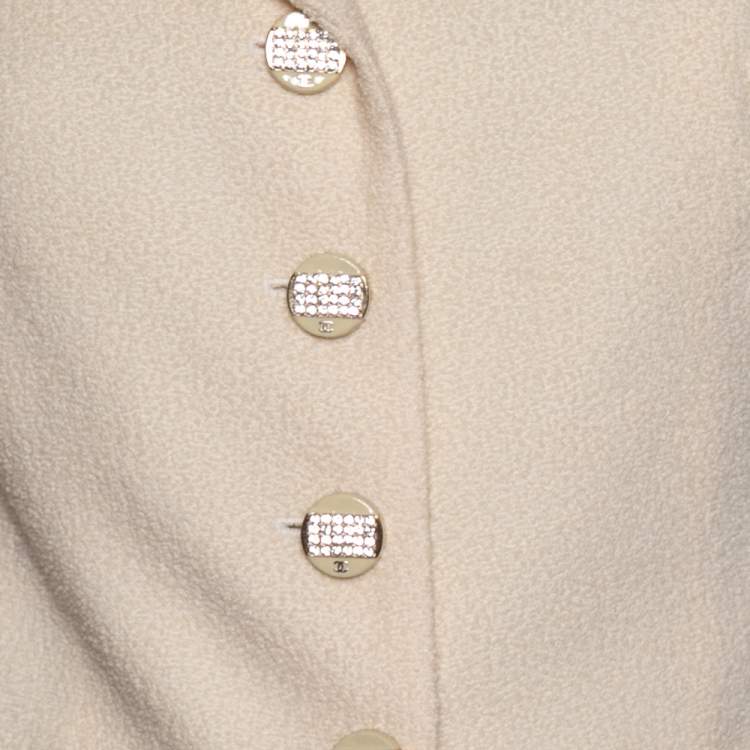 Pre Owned Chanel Cream Wool Single Breasted Cropped Blazer L