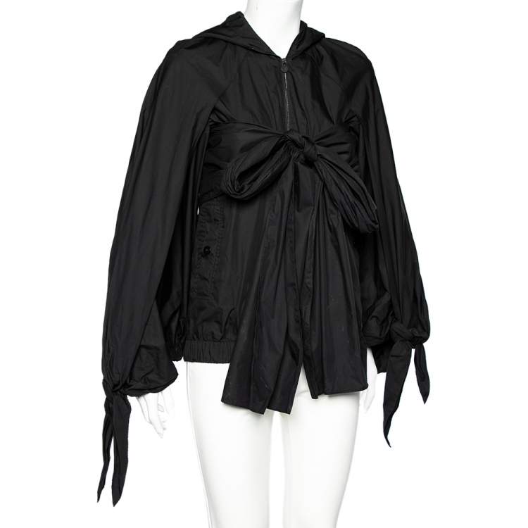 Pre Owned Chanel Black Synthetic Detachable Scarf Trim Oversized Hooded Jacket S