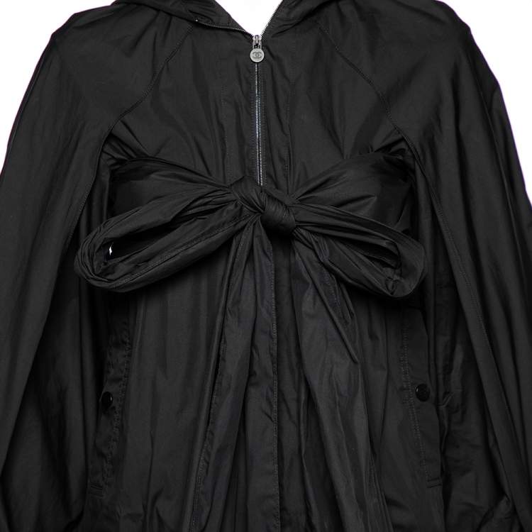 Pre Owned Chanel Black Synthetic Detachable Scarf Trim Oversized Hooded Jacket S