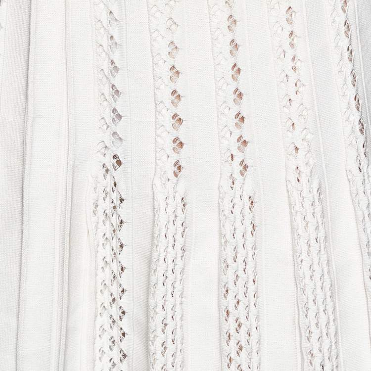 Pre Owned Chanel Light Pink Perforated Knit Faux Wrap Skirt S
