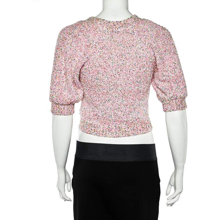 Pre Owned Chanel Pink Sequined Knit Sweater Top S