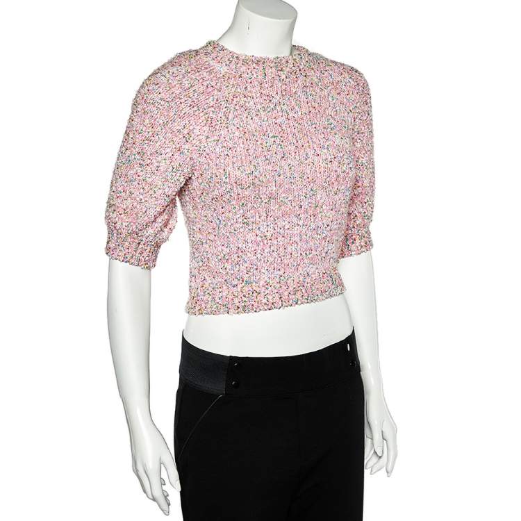 Pre Owned Chanel Pink Sequined Knit Sweater Top S