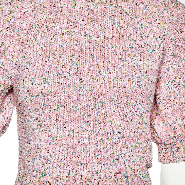 Pre Owned Chanel Pink Sequined Knit Sweater Top S