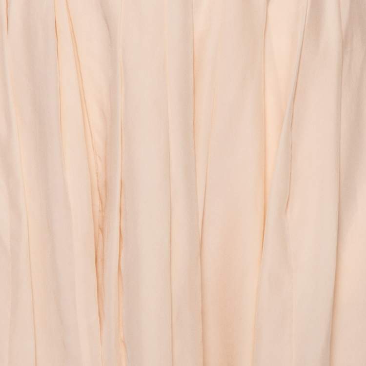 Pre Owned Chanel Peach Silk Pleated Detail Scalloped Hem Layered Shorts M