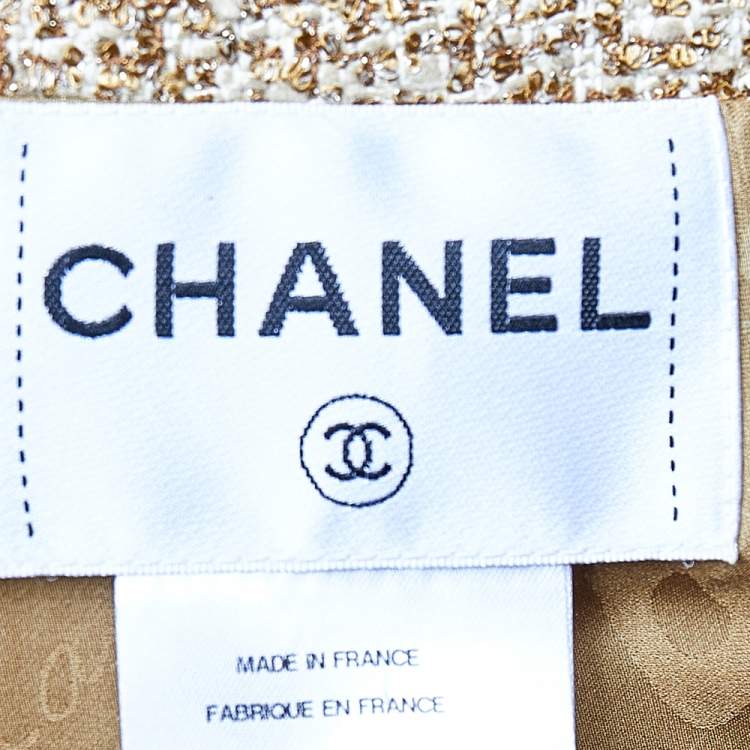 مملوكة مسبقًا Chanel Gold Lurex Tweed Fringe Detail Button Front Jacket S