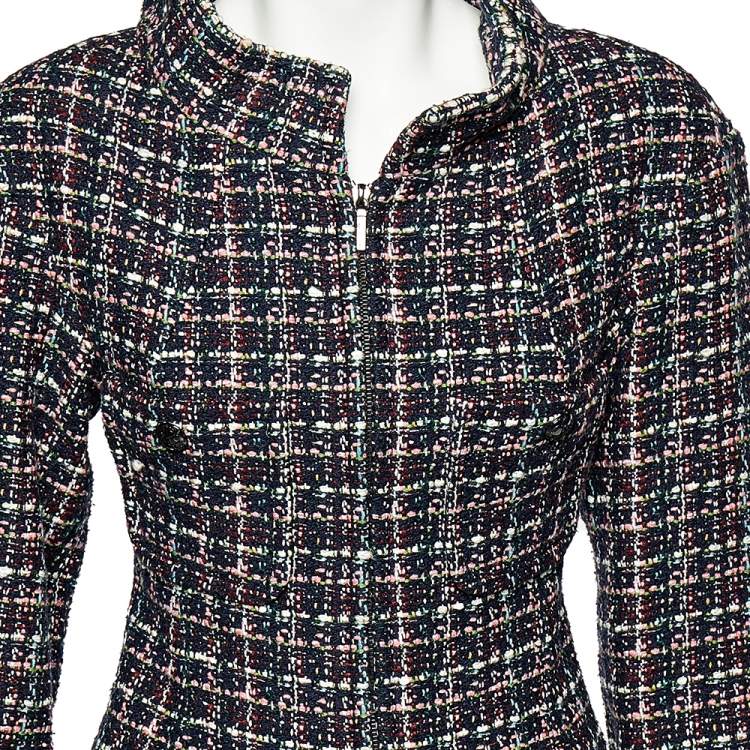 Pre Owned Chanel Multicolor Tweed Exaggerated Collar Detail Zip Front Jacket S
