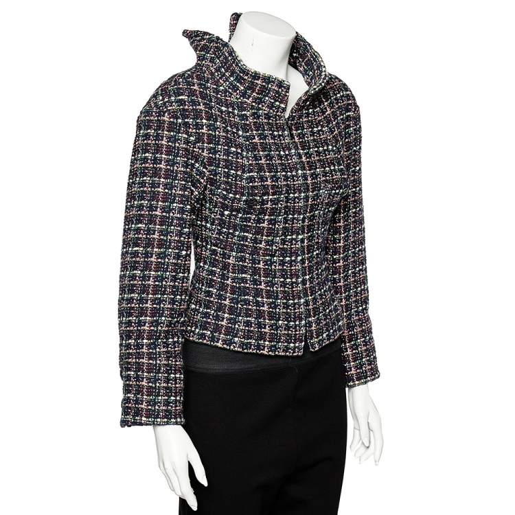 Chanel Multicolor Tweed Exaggerated Collar Detail Zip Front Jacket S Chanel