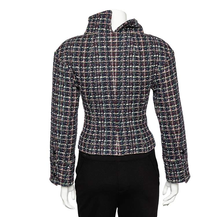 Pre Owned Chanel Multicolor Tweed Exaggerated Collar Detail Zip Front Jacket S