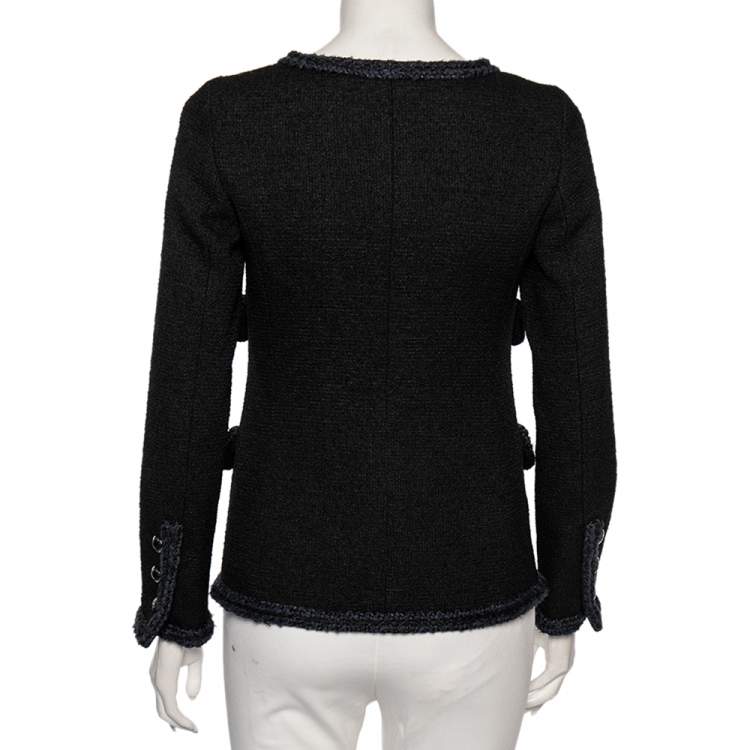 Pre Owned Chanel Black Wool Contrast Trim Boucle Button Front Jacket S