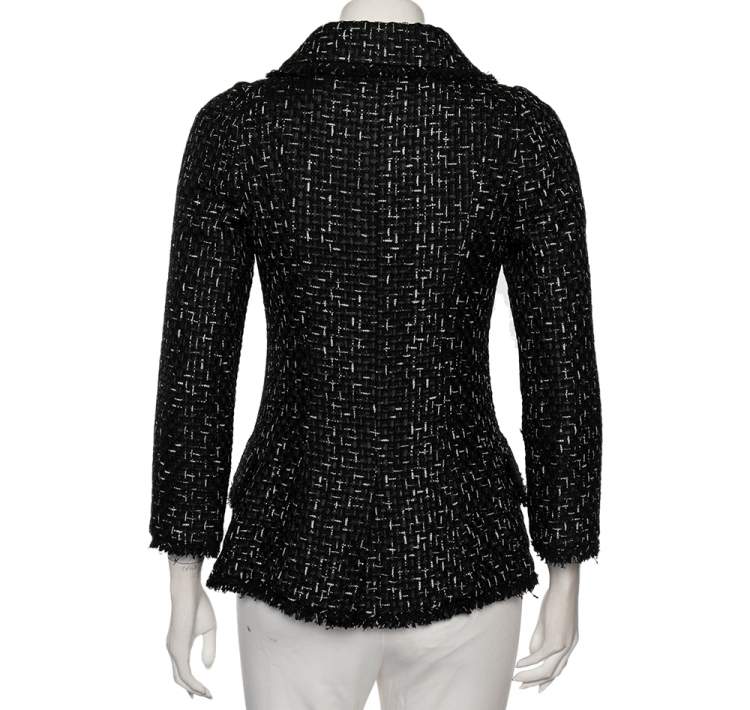 Pre Owned Chanel Black Logo Ribbon Tweed Double Breasted Blazer M