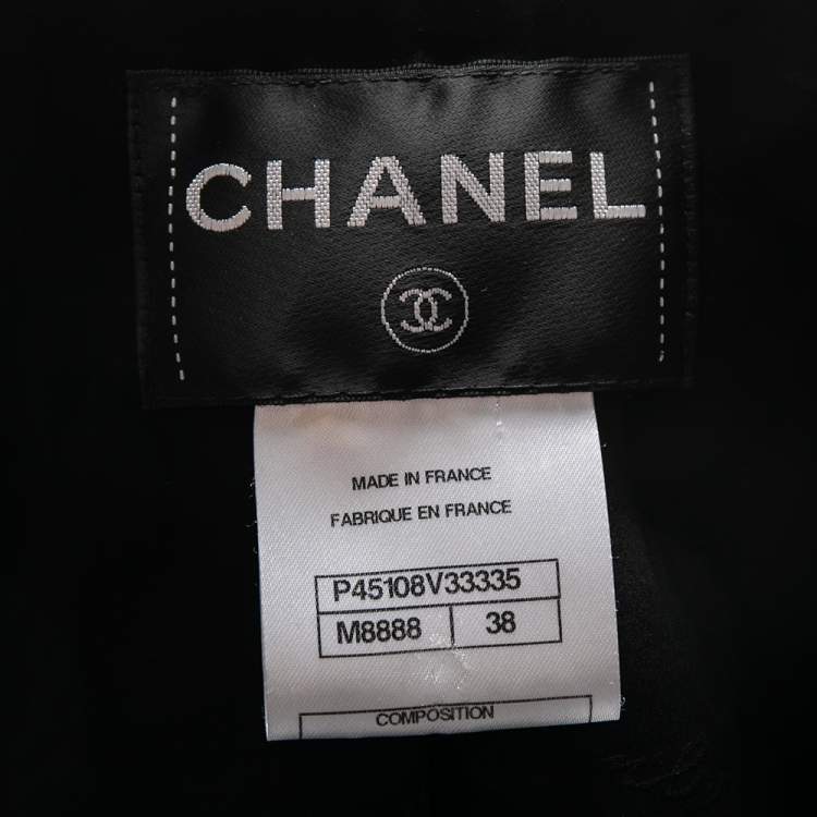 Pre Owned Chanel Black Logo Ribbon Tweed Double Breasted Blazer M