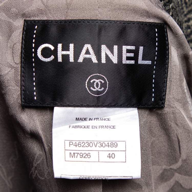 Pre Owned Chanel Grey Herring Wool Contrast Braided Trim Detailed Jacket M