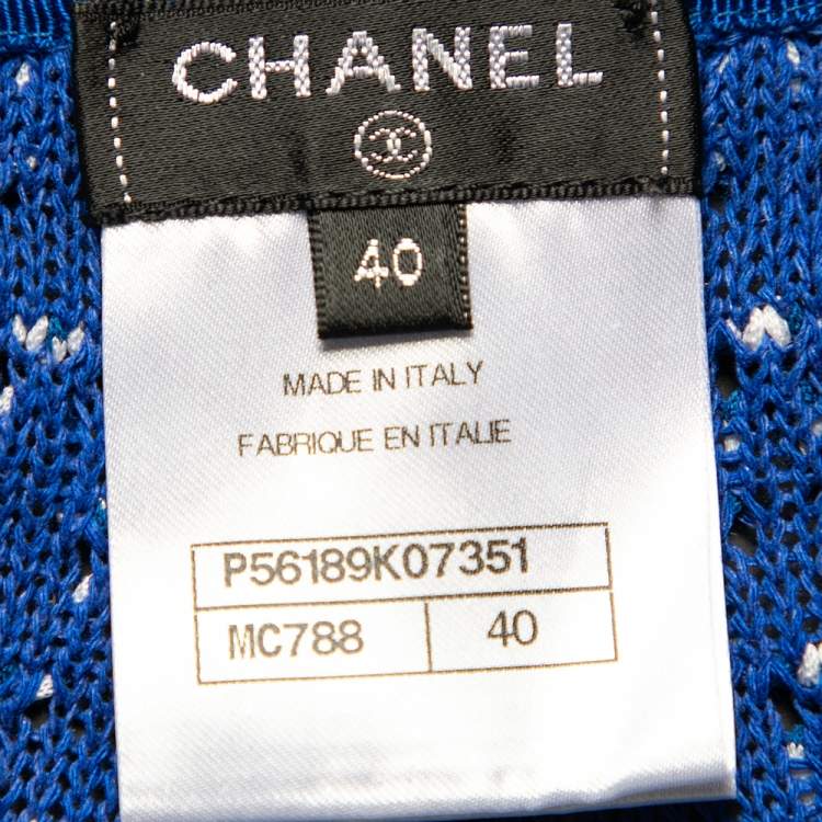 Pre Owned Chanel Blue Silk-Cotton Knit Wide Leg Pants M