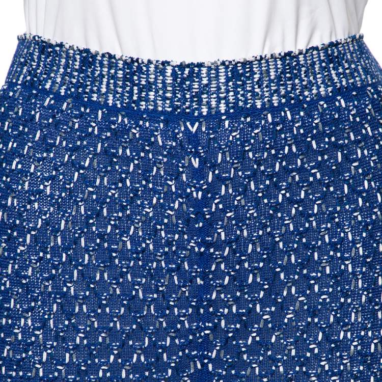 Pre Owned Chanel Blue Silk-Cotton Knit Wide Leg Pants M