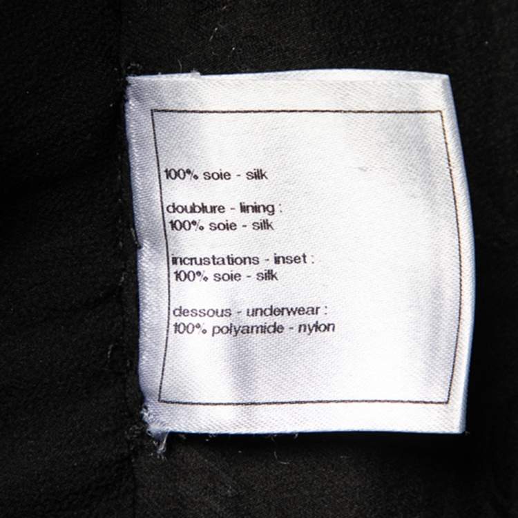 Pre Owned Chanel Black Floral Print Mesh Quilted Waist Midi Skirt M