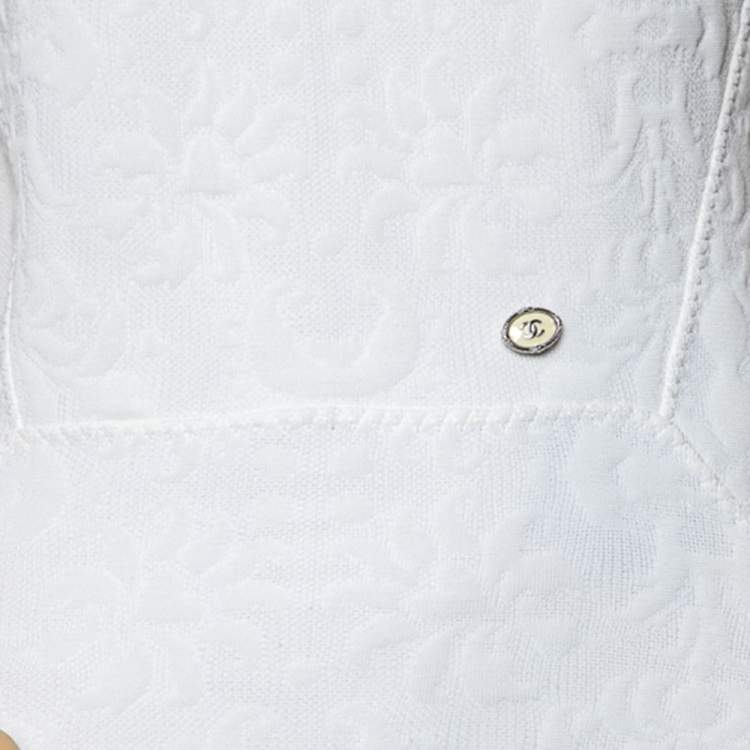 مملوكة مسبقًا Chanel White Embossed Jacquard Sheath Dress M