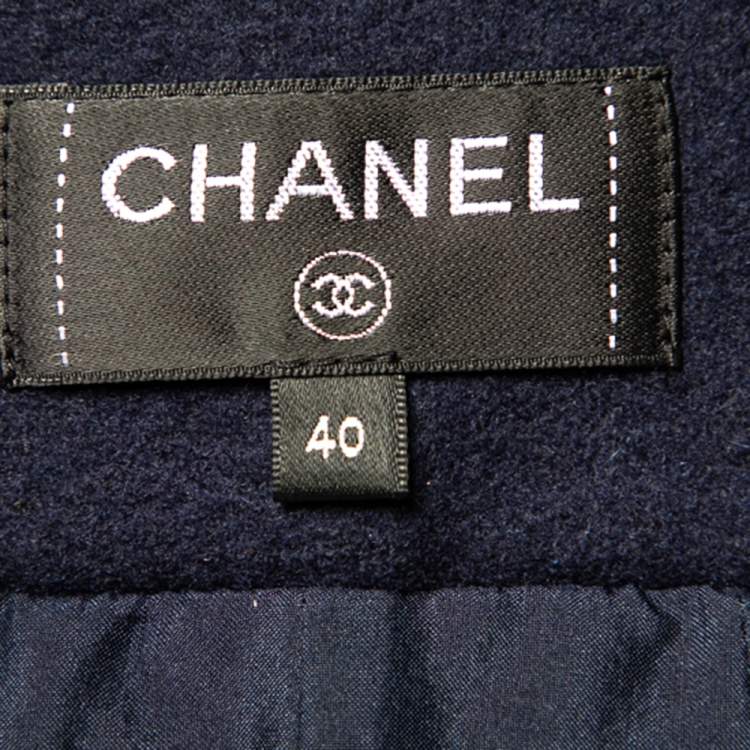 Pre Owned Chanel Navy Blue Wool And Cashmere Pleated Hem Midi Skirt M