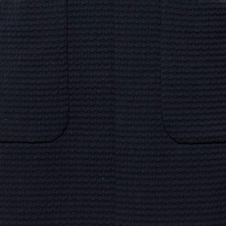 Pre Owned Chanel Navy Blue Textured Cotton Sleeveless Midi Dress L