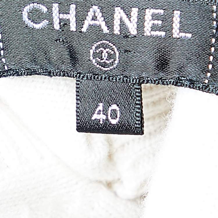 Pre Owned Chanel White Striped Cashmere Crewneck Sweater M