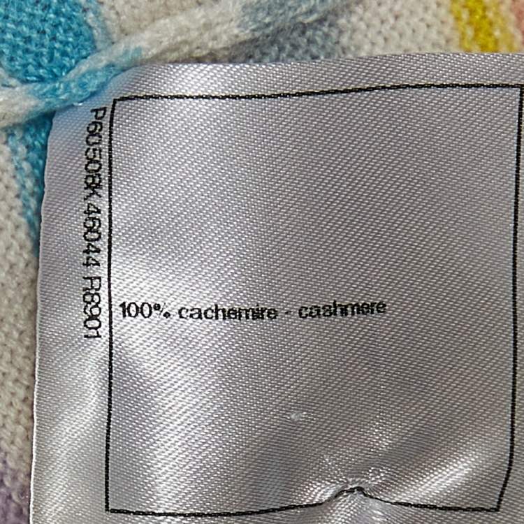 Pre Owned Chanel White Striped Cashmere Crewneck Sweater M