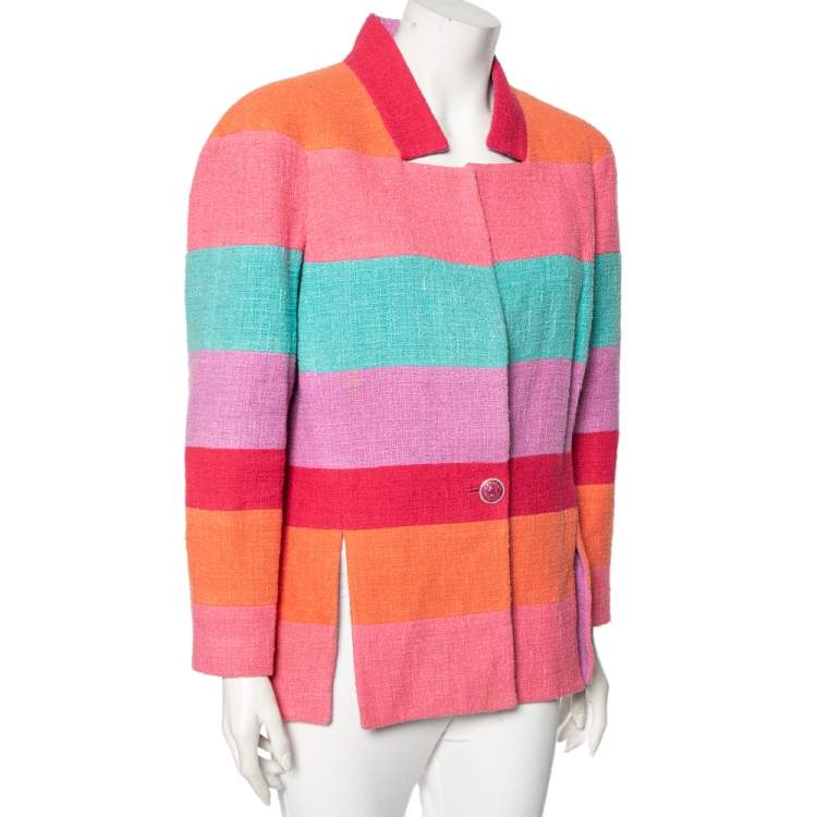 Pre Owned Chanel Multicolored Tweed Single Buttoned Jacket XL