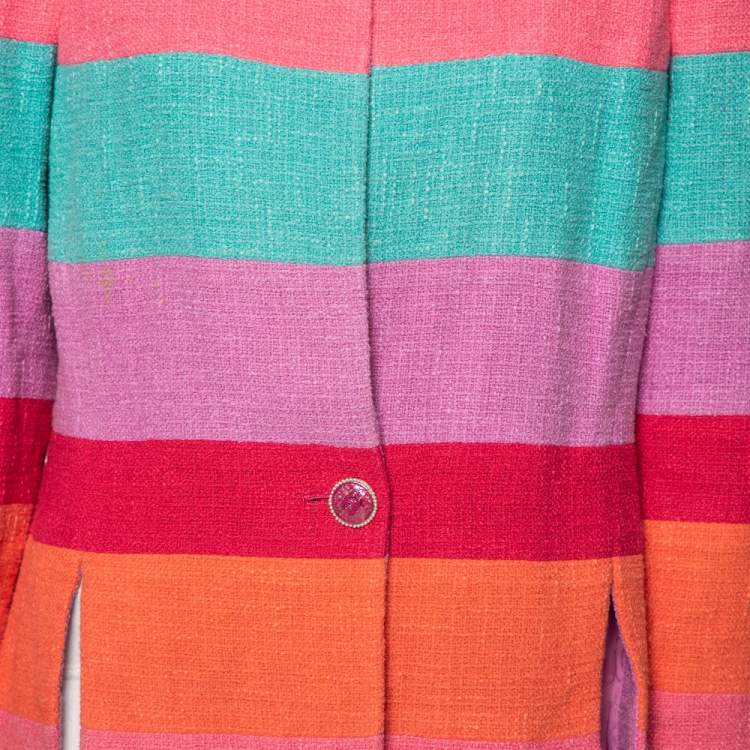 Pre Owned Chanel Multicolored Tweed Single Buttoned Jacket XL