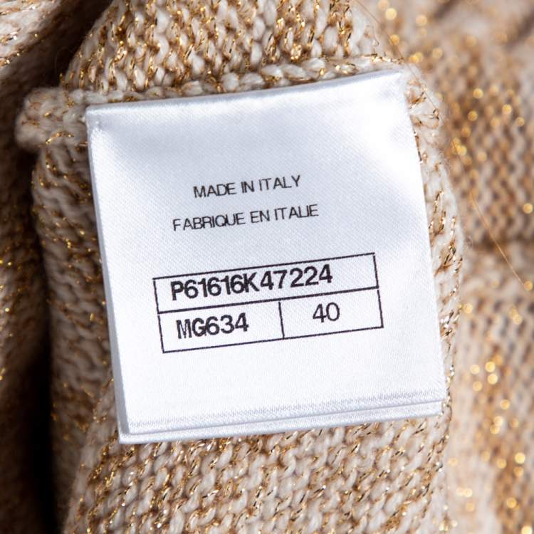 Pre Owned Chanel Multicolored Logo Intarsia Knit Cutout Sleeve Sweater M