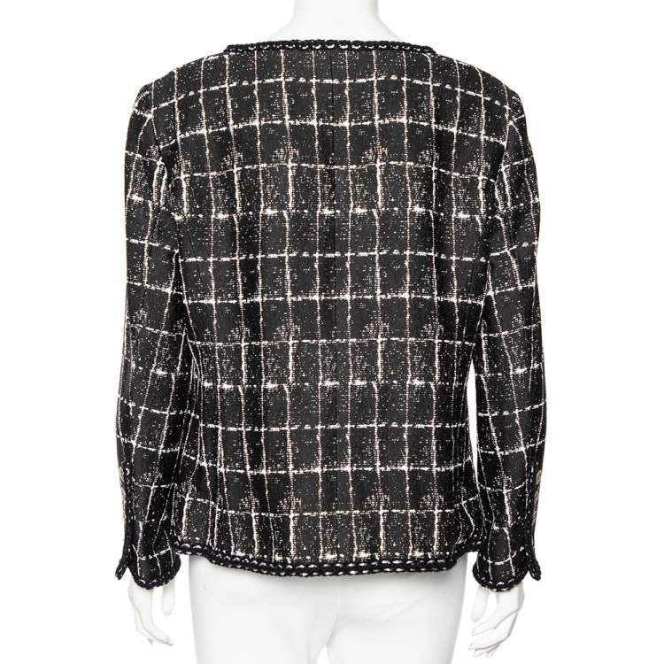 Pre Owned Chanel Black Monochrome Tweed Double Breasted Jacket XXL
