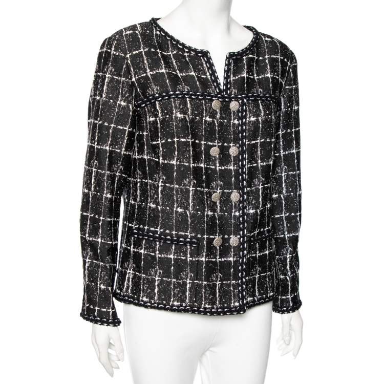 Chanel Black Monochrome Tweed Double Breasted Jacket XXL Chanel