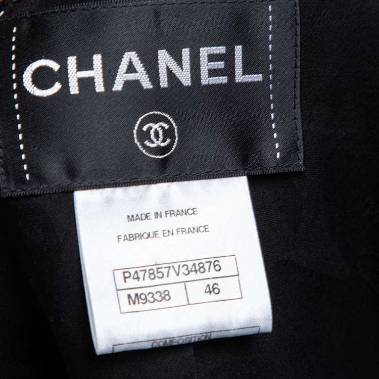 Pre Owned Chanel Black Monochrome Tweed Double Breasted Jacket XXL