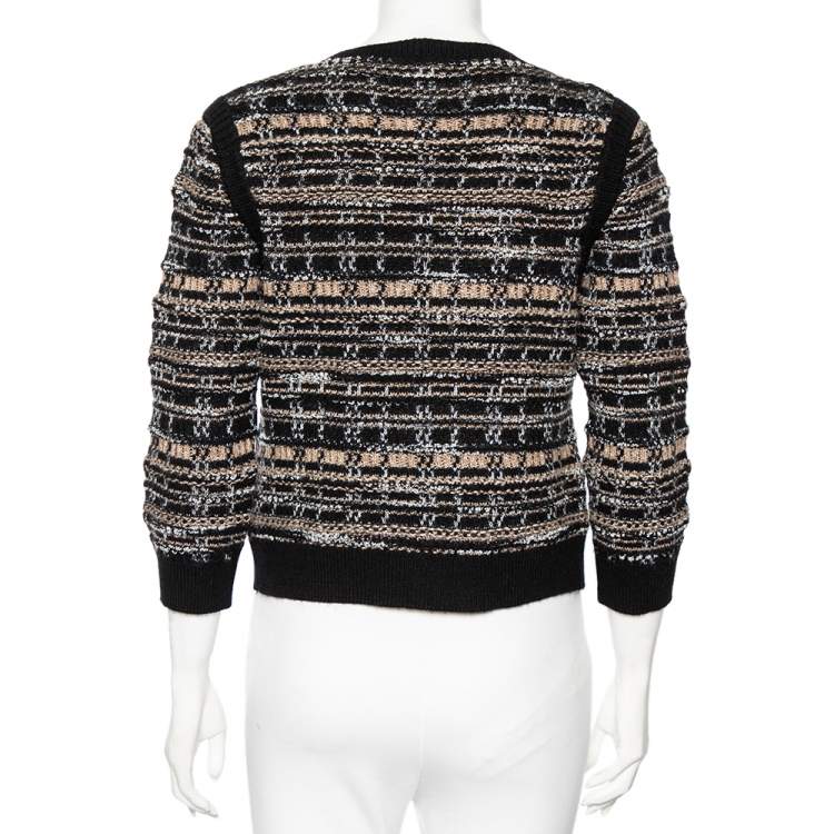 Pre Owned Chanel Black Cashmere & Wool Knit Button Front Cardigan S