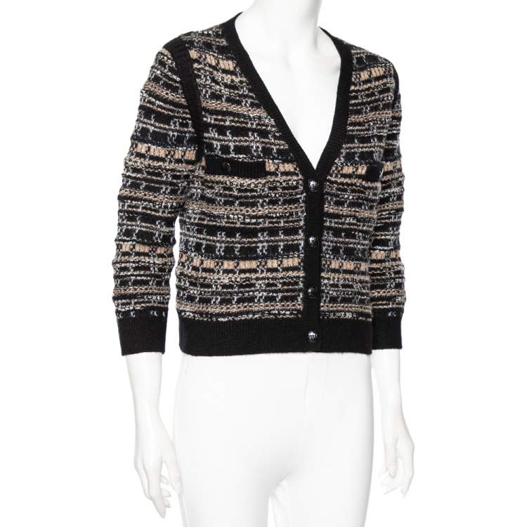 Pre Owned Chanel Black Cashmere & Wool Knit Button Front Cardigan S