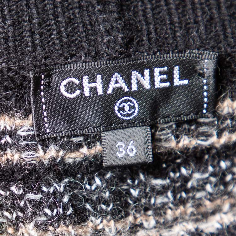 Pre Owned Chanel Black Cashmere & Wool Knit Button Front Cardigan S