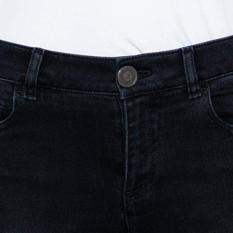 Pre Owned Chanel Black Denim Trimmed Straight Leg Jeans S