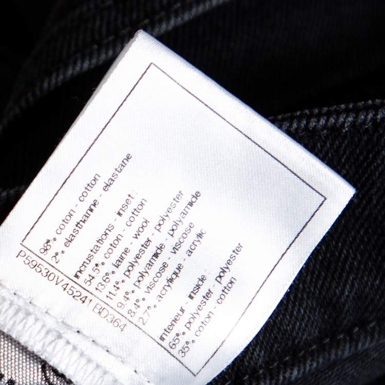 Pre Owned Chanel Black Denim Trimmed Straight Leg Jeans S