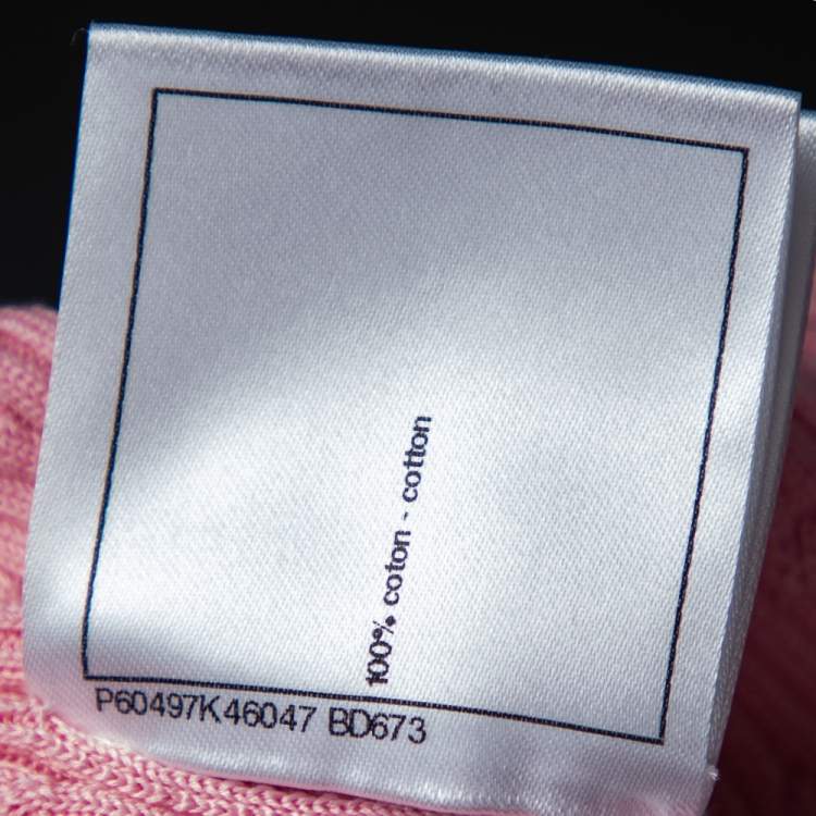 Pre Owned Chanel Pink Patterned Knit La Pausa Pearl Embellished Cardigan M