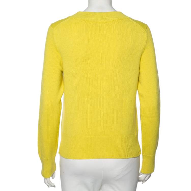 Pre Owned Hermes Yellow Intarsia Knit Cashmere Long Sleeve Jumper M