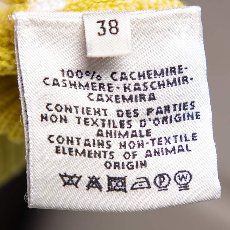 Pre Owned Hermes Yellow Intarsia Knit Cashmere Long Sleeve Jumper M