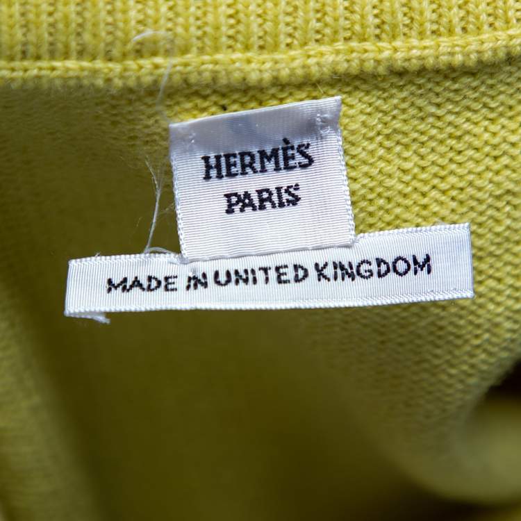 Pre Owned Hermes Yellow Intarsia Knit Cashmere Long Sleeve Jumper M