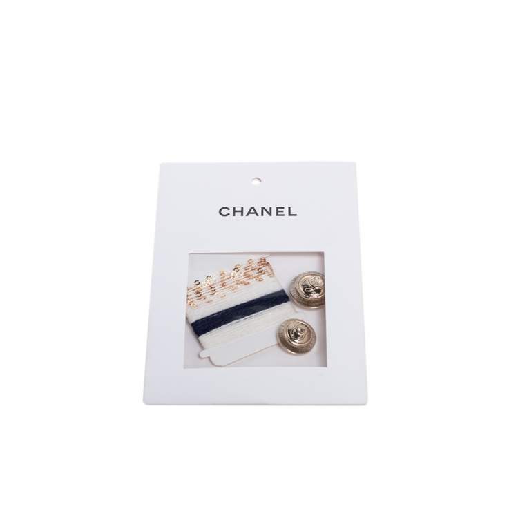 Pre Owned Chanel Navy Blue Striped Sequin Embellished Wool Button Front Cardigan S