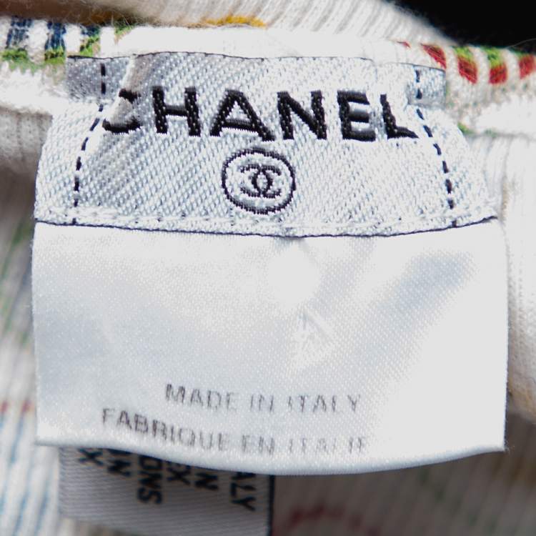 Pre Owned Chanel White Knit Heart Printed Sleeveless Tank Top M