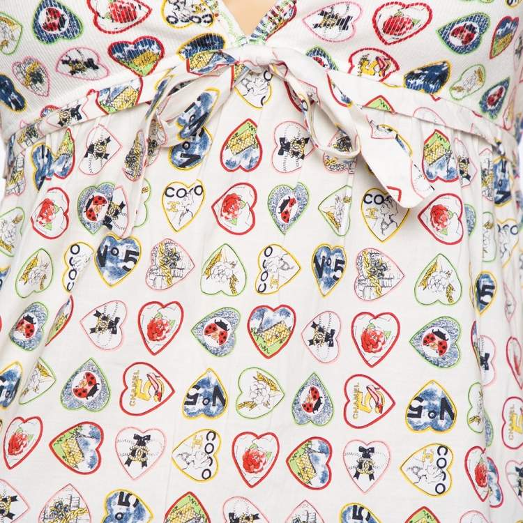 Pre Owned Chanel White Knit Heart Printed Sleeveless Tank Top M