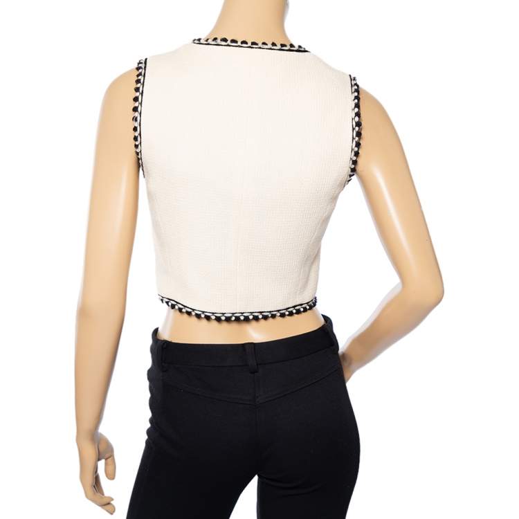 Pre Owned Chanel Boutique Vintage Cream Tweed Contrast trim Button Front Sleeveless Vest M