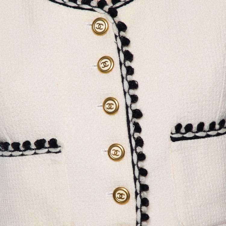 Pre Owned Chanel Boutique Vintage Cream Tweed Contrast trim Button Front Sleeveless Vest M