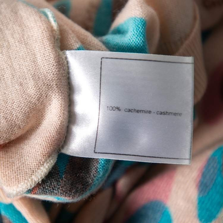 Pre Owned Chanel Pink Heart Printed Cashmere Long Sleeve Sweater M