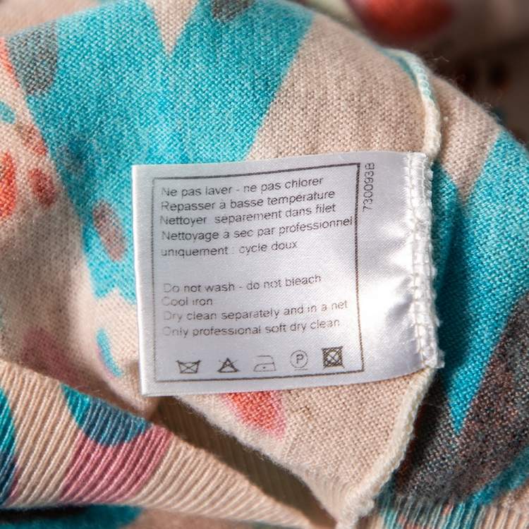 Pre Owned Chanel Pink Heart Printed Cashmere Long Sleeve Sweater M