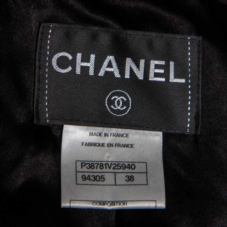 Pre Owned Chanel Black Velvet & Leather Inset Embellished Single Breasted Blazer M