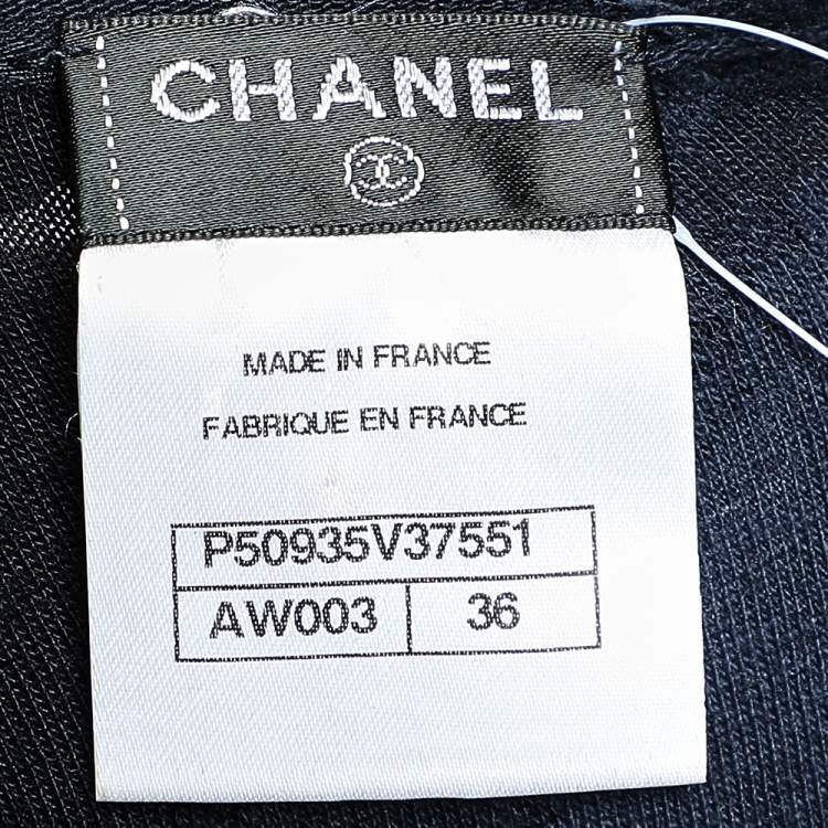 Pre Owned Chanel Navy Blue Textured Cotton Floral Broach Detailed Top S