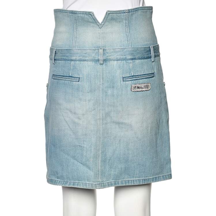 Pre Owned Chanel Blue Denim High Waisted Mini Skirt M