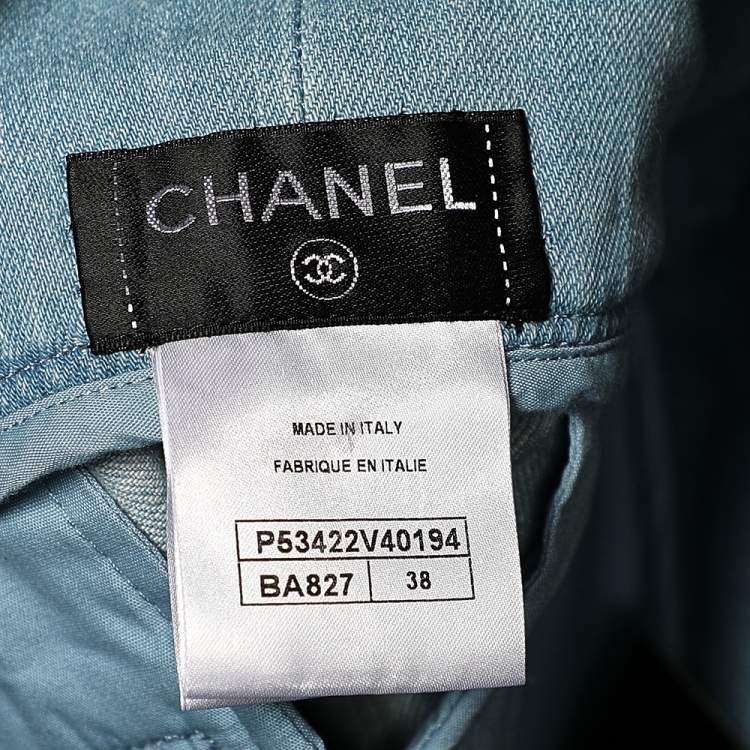 Pre Owned Chanel Blue Denim High Waisted Mini Skirt M